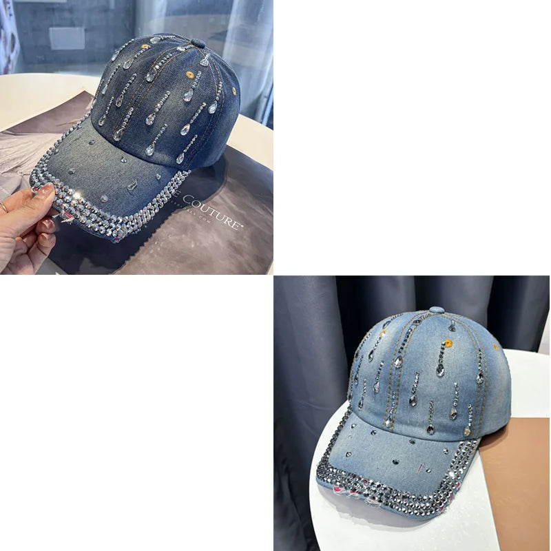 Distressed Denim Adjustable Baseball Cap with Embroidered Details for Casual Everyday Streetwear Style