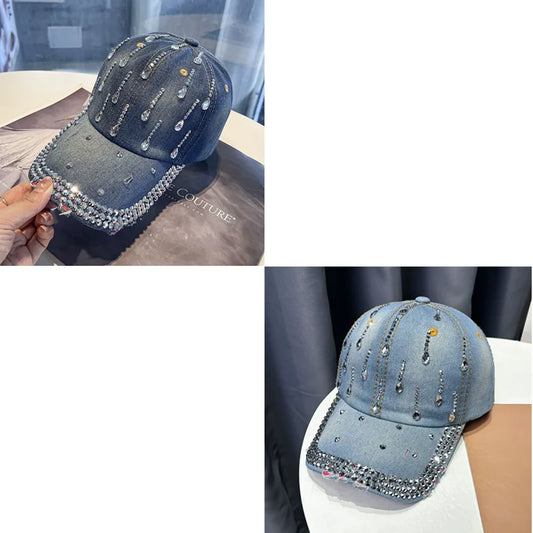 Distressed Denim Adjustable Baseball Cap with Embroidered Details for Casual Everyday Streetwear Style
