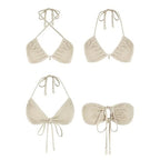 Women's Multiway Triangle Bikini Set with Fishnet Detailing, Tie-Side Bottom and Adjustable Halter Styling