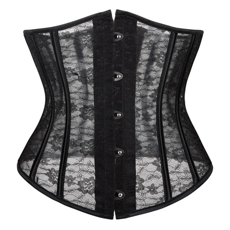 Ethereal White Floral Lace Underbust Waist Cincher with Front Clasps