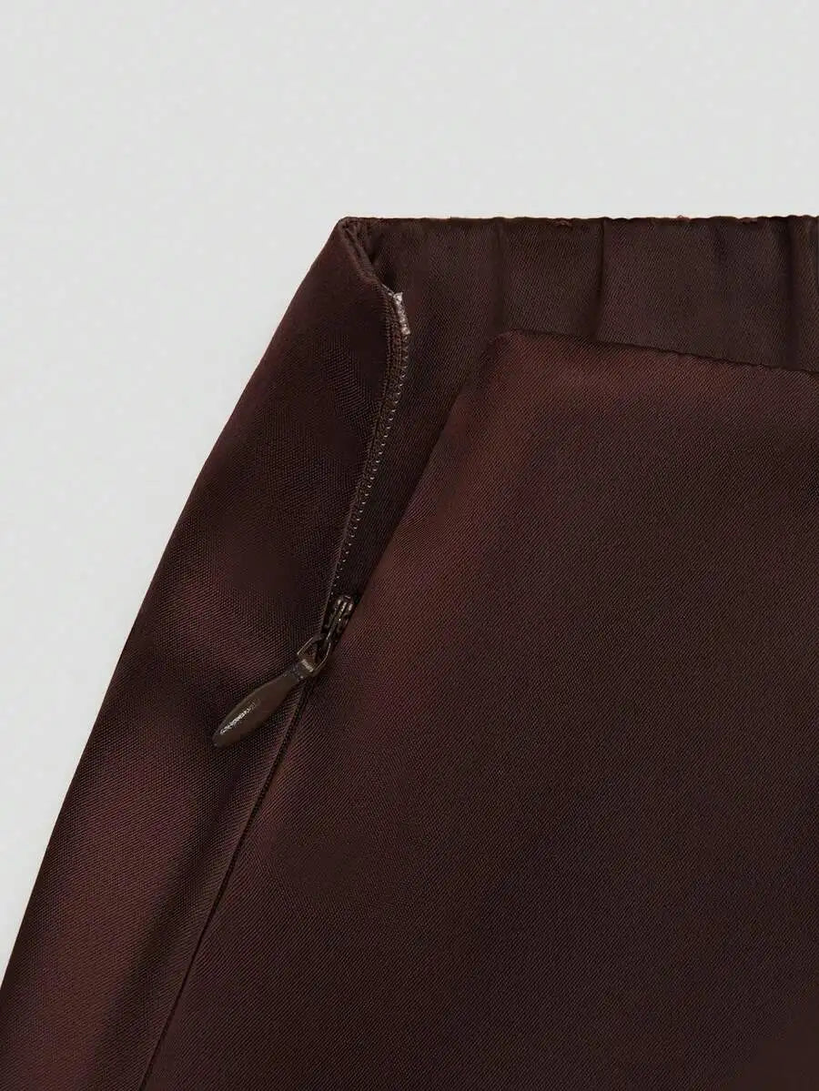 Satin Lace Trim Mini Skirt with Sleek Fitted Contemporary Silhouette