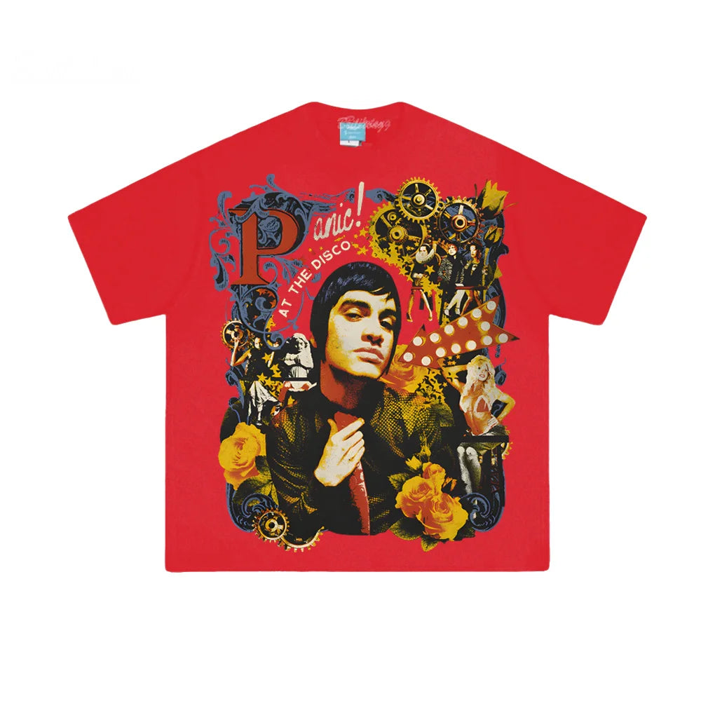 Vintage Collage Graphic Cotton T-Shirt with Retro Streetwear Inspired Artwork