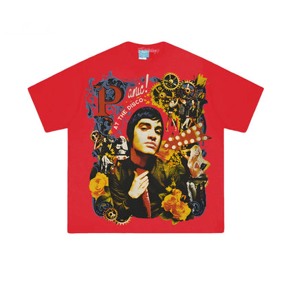 Vintage Collage Graphic Cotton T-Shirt with Retro Streetwear Inspired Artwork