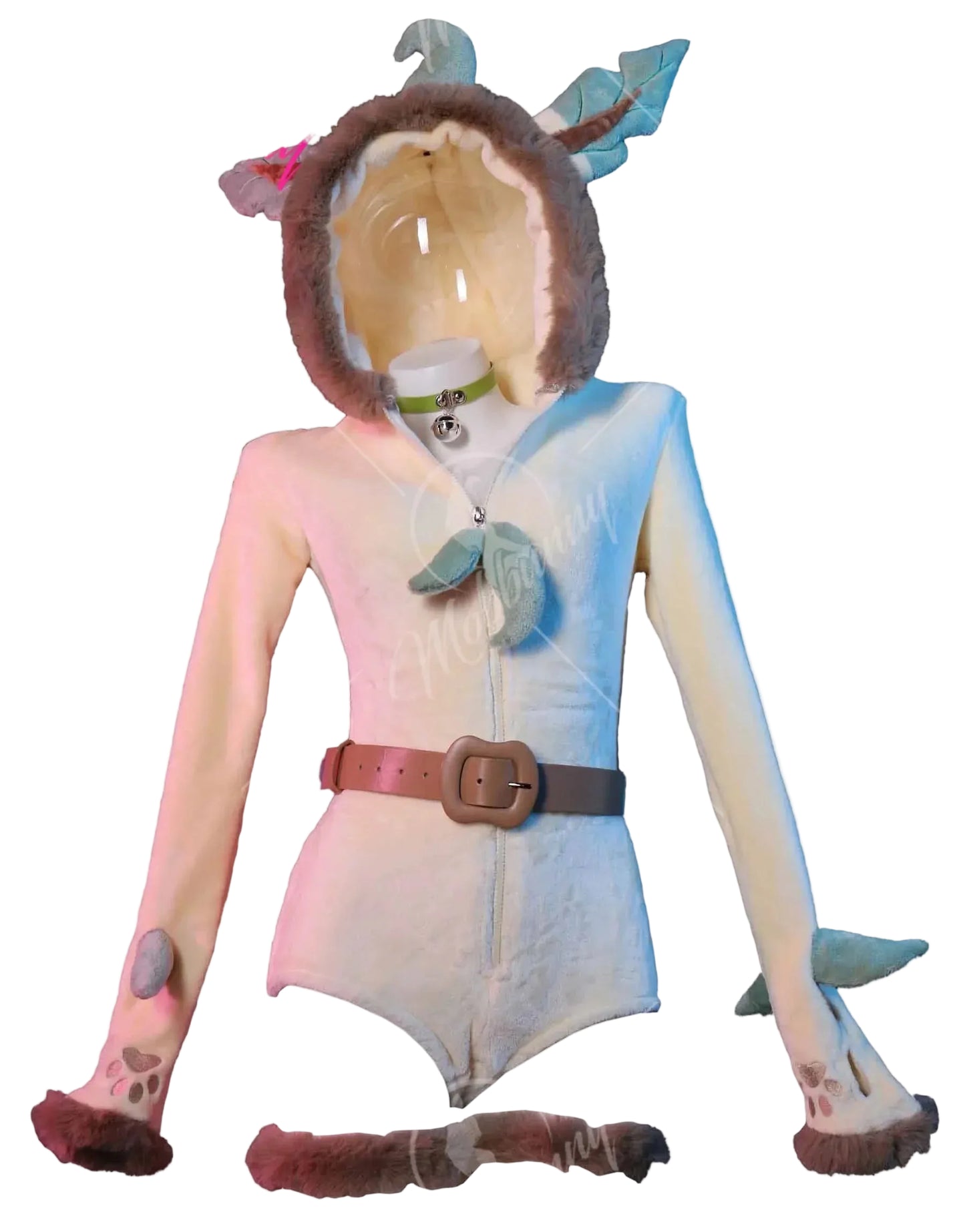 Women's Hooded Plush Flannel Romper with Decorative Tail and Coordinated Cozy Accessories
