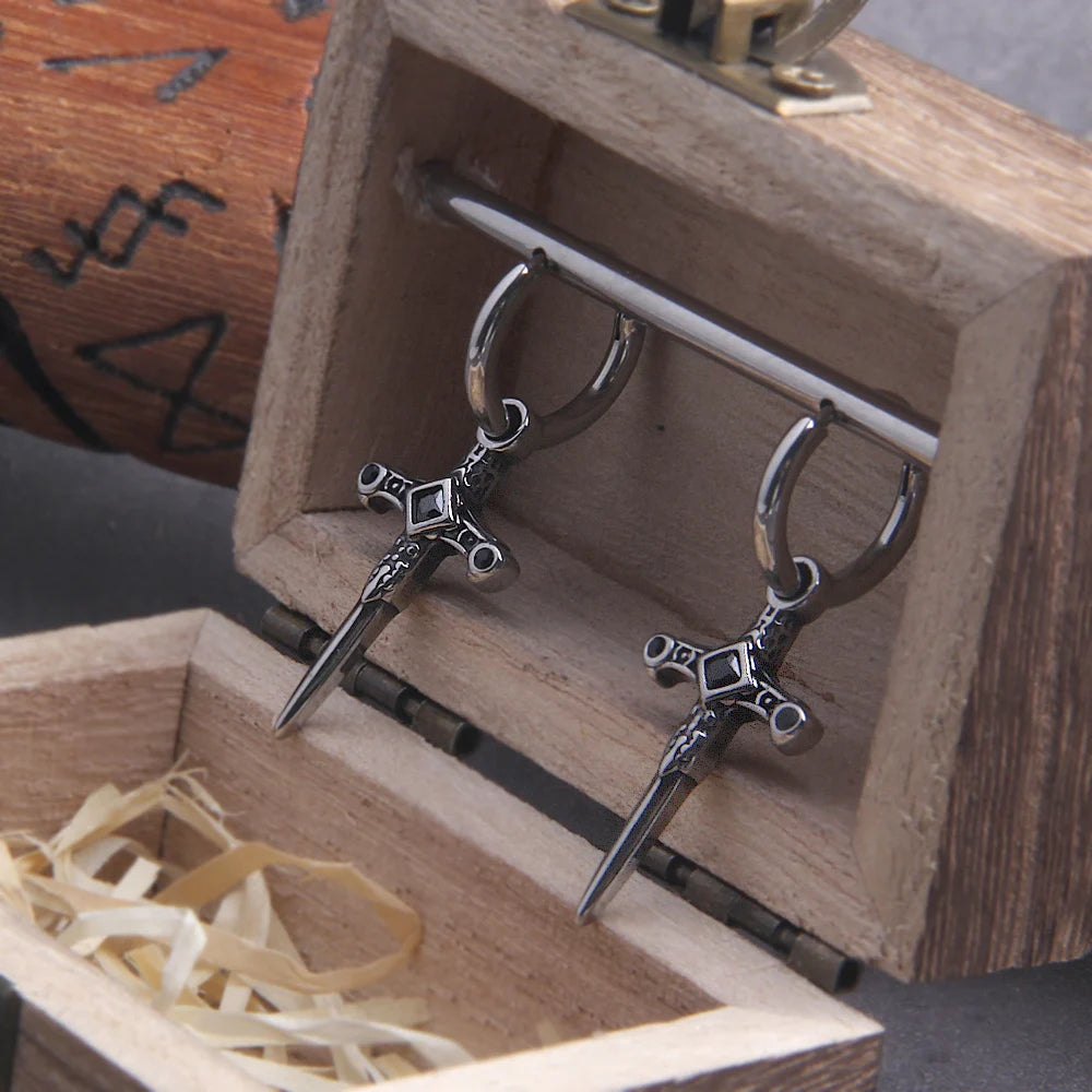 Sword Drop Hoop Earrings for Gothic Punk and Alternative Fashion