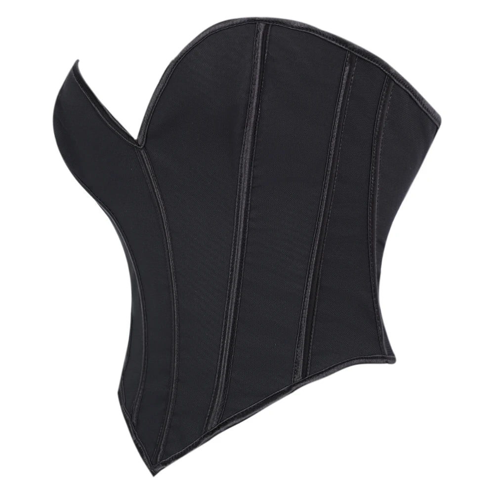 Minimalist Black Strapless Sweetheart Corset with Plunging Neckline