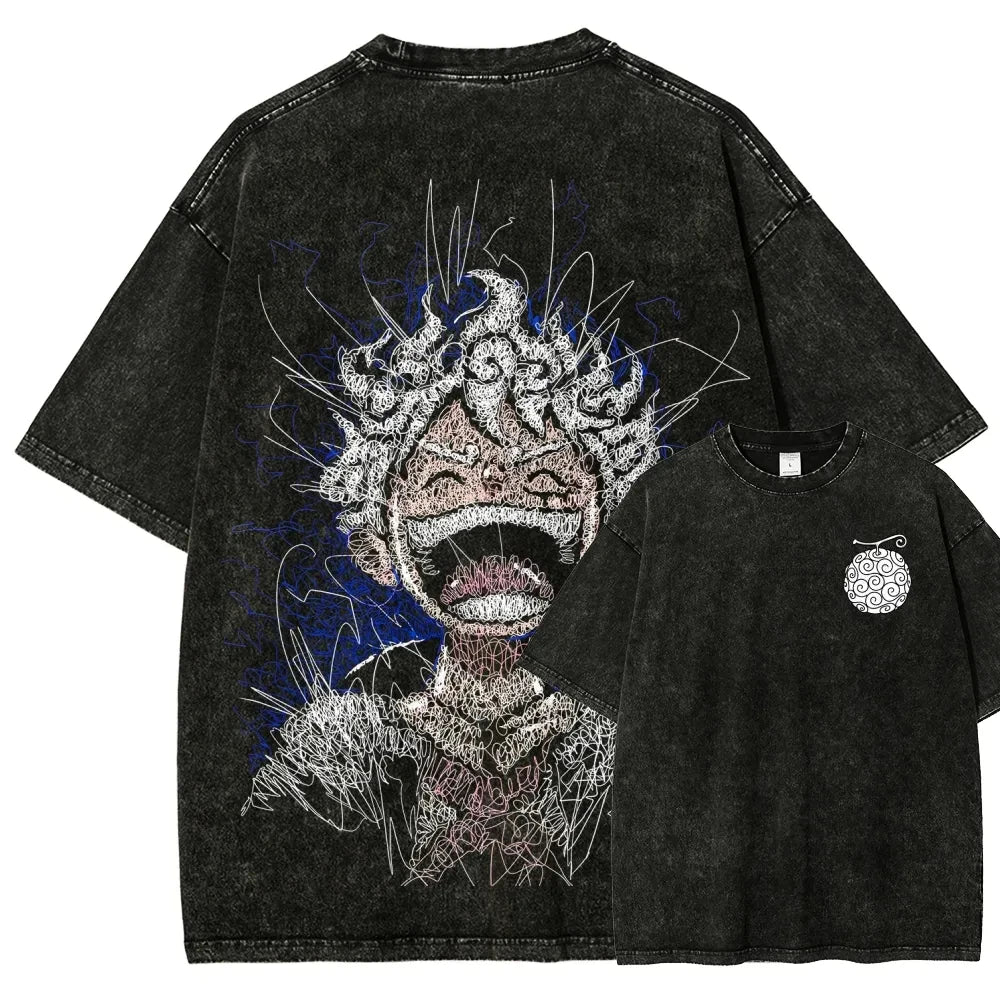 Oversized Anime Streetwear Graphic Tee with Distressed Manga Art Illustration Design