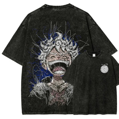 Oversized Anime Streetwear Graphic Tee with Distressed Manga Art Illustration Design