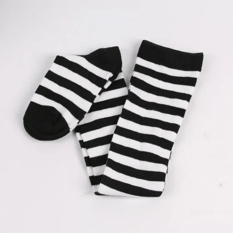 Striped Thigh High Socks with Stretch Knit Construction for Casual Y2K Streetwear Fashion