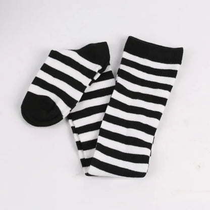 Striped Thigh High Socks with Stretch Knit Construction for Casual Y2K Streetwear Fashion