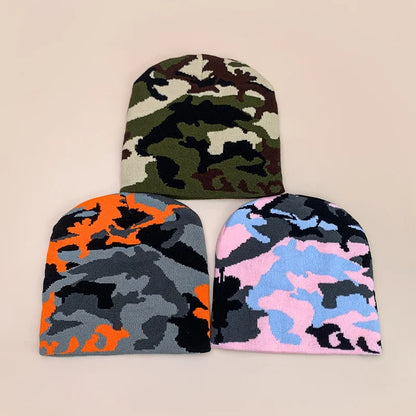 Camouflage Pattern Acrylic Knit Beanie for Contemporary Streetwear Winter Casual Everyday Fashion Style