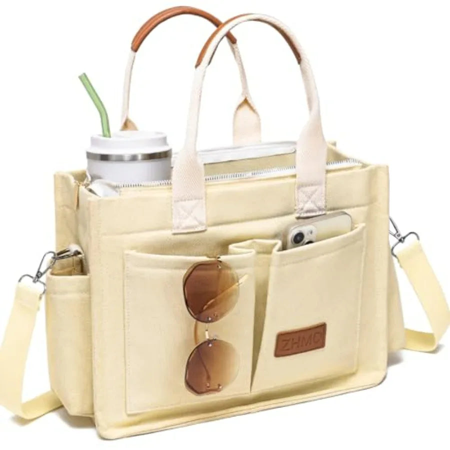 Utility Style Large Capacity Tote Shoulder Bag with Multi Pocket Design