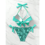 Vibrant Turquoise Underwire Bikini with Mixed Animal Print Bottoms