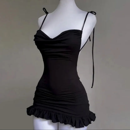 Backless Gothic Slip Dress with Minimal Anime Streetwear Silhouette