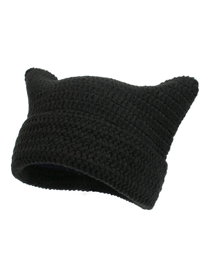 Striped Cat Ear Knit Beanie with Cotton Blend Construction for Playful Streetwear Winter Fashion