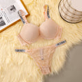Romantic Textured Floral Lace Contour Bra Set with Sparkling Statement Straps