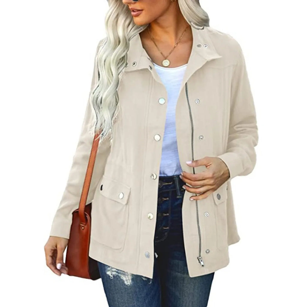 Women's Utility Style Button Front Jacket with Relaxed Everyday Casual Streetwear Fit