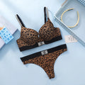 Rhinestone Logo Strap Plunge Push-Up Bra and Matching Embellished Brazilian Thong Set