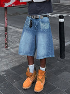 Men's Loose Knee Length Denim Style Shorts with Mid Rise Casual Everyday Comfort