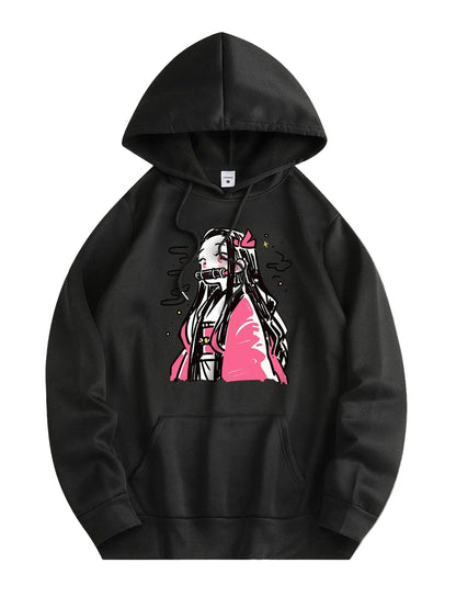 Anime Girl Graphic Hoodie with Dark Manga Streetwear Aesthetic