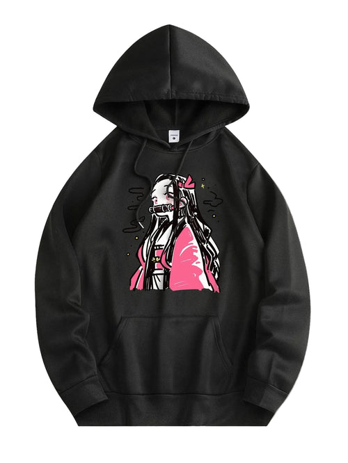 Anime Girl Graphic Hoodie with Dark Manga Streetwear Aesthetic - BigCat Streetwear