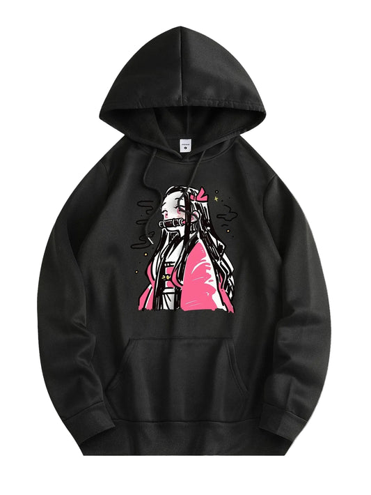 Anime Girl Graphic Hoodie with Dark Manga Streetwear Aesthetic