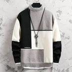 Men's Color Block Mock Neck Relaxed Fit Contemporary Knit Sweater