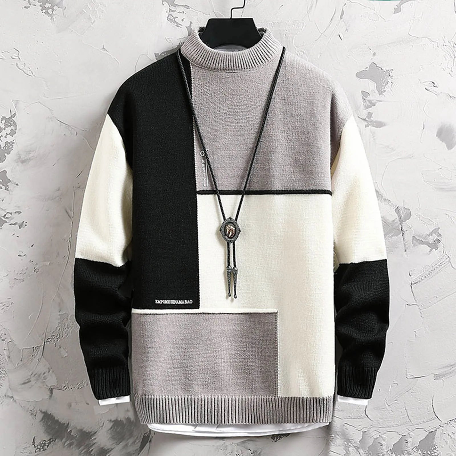 Men's Color Block Mock Neck Relaxed Fit Contemporary Knit Sweater