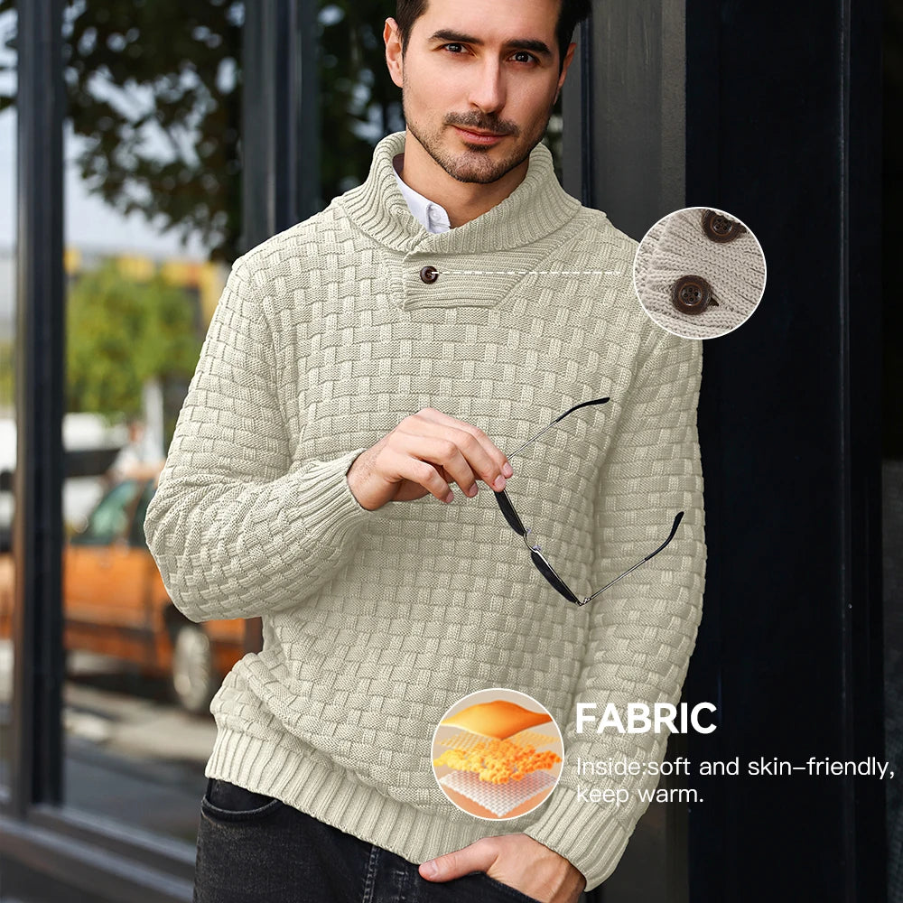 Men's Textured Mock Neck Relaxed Fit Contemporary Knit Sweater Pullover