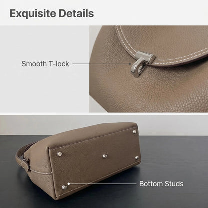 Minimalist Genuine Leather Crescent Shoulder Bag with Soft Structured Silhouette