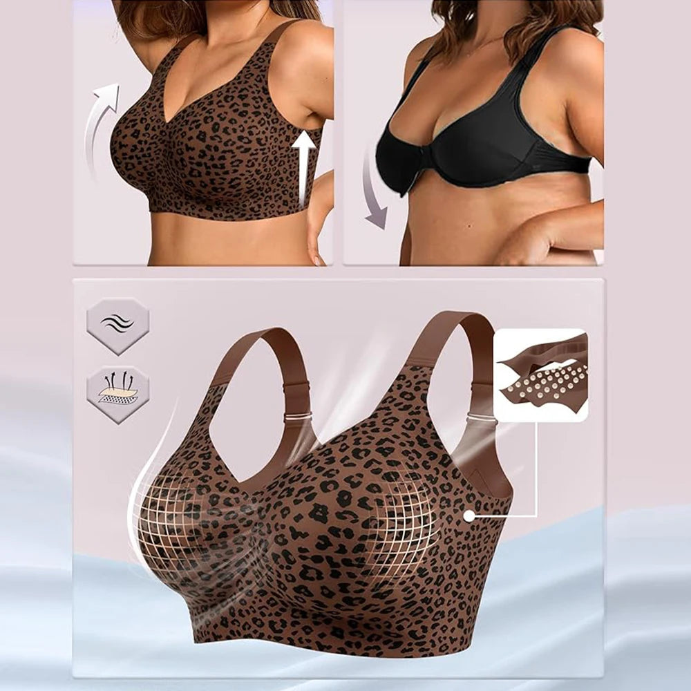 Pink Leopard Print Seamless Wire-Free Full-Coverage Support Bra