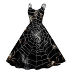 Dark Pumpkin Gothic Fit and Flare Alternative Fashion Midi Dress