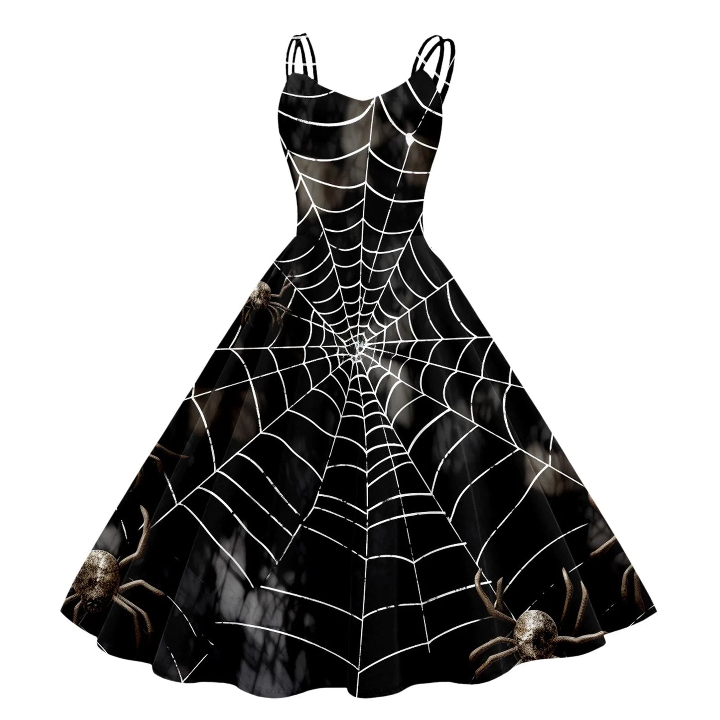 Dark Pumpkin Gothic Fit and Flare Alternative Fashion Midi Dress