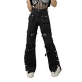 Buckle Detail Flared Pants Punk Inspired Alternative Streetwear Bottoms