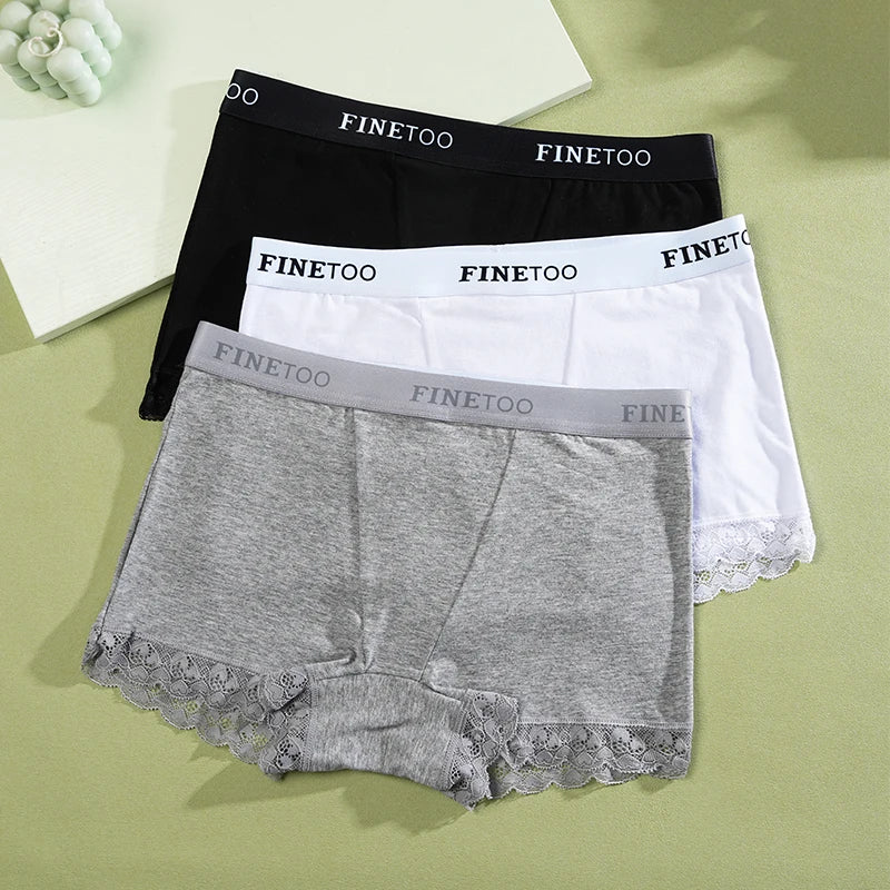 6-Piece Women’s Cotton Boyshorts Set with Mid-Rise Silhouette, Delicate Lace Trim and Assorted Solid Colors