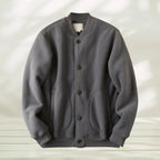 Men's Button Front Knit Bomber Jacket with Ribbed Trim for Contemporary Casual Streetwear