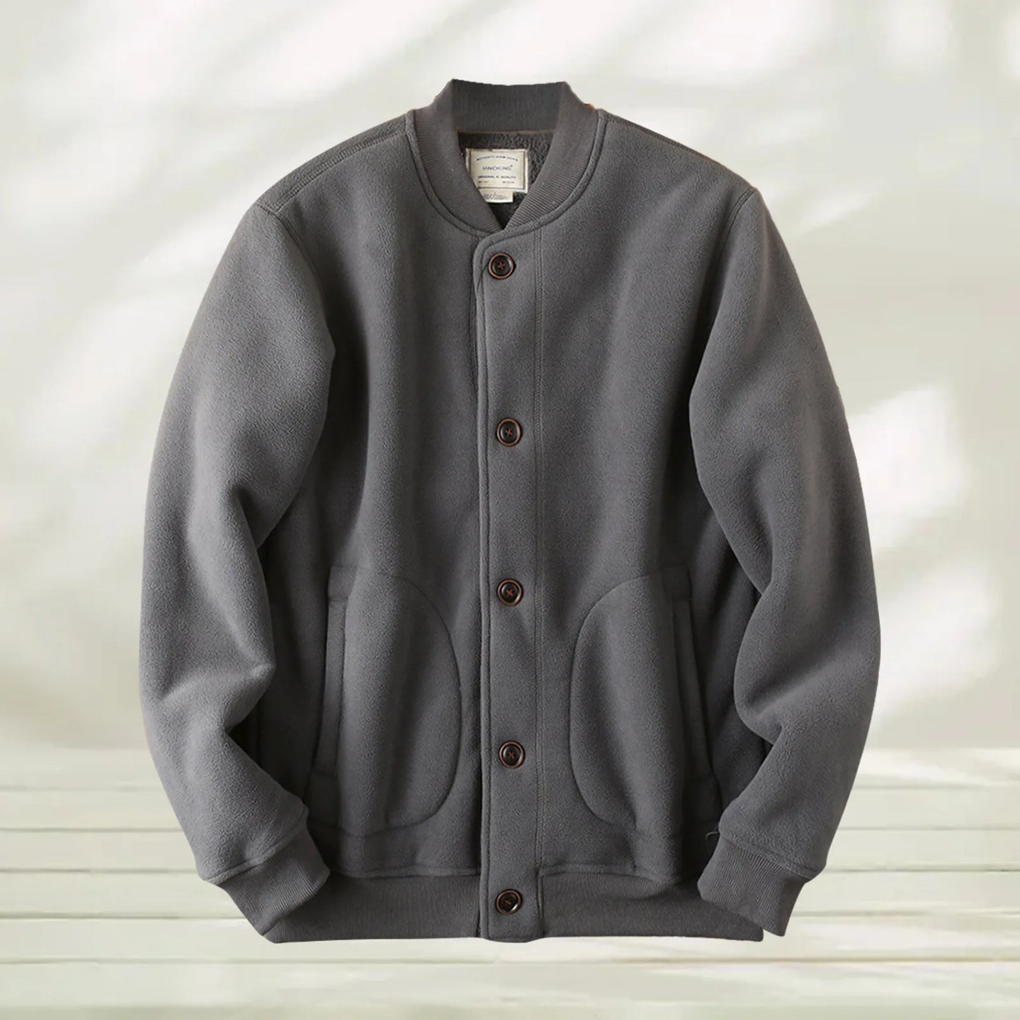 Men's Button Front Knit Bomber Jacket with Ribbed Trim for Contemporary Casual Streetwear