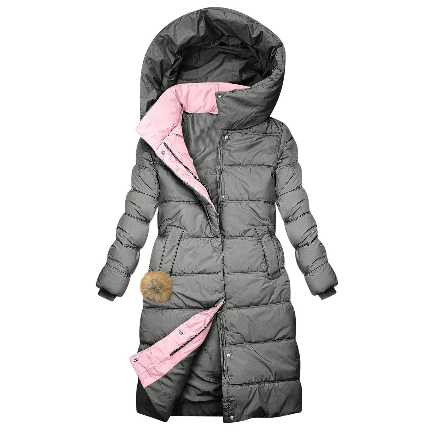 Women's Hooded Quilted Puffer Jacket Warm Casual Winter Zip-Up Outerwear Coat