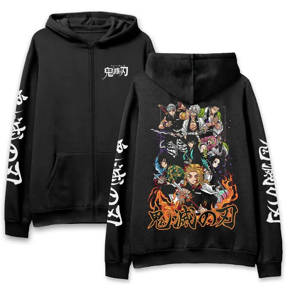 Adventure Streetwear Zip Hoodie with Dynamic Manga Artwork