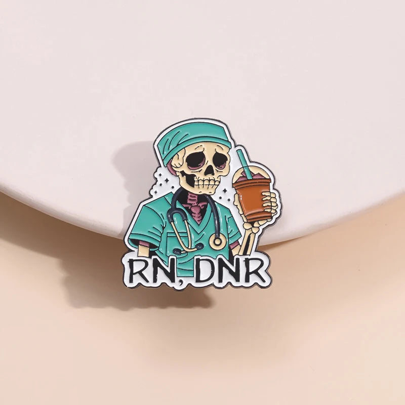 Stay Weird Skeleton Reader Gothic Enamel Pin for Alternative Fashion Styling