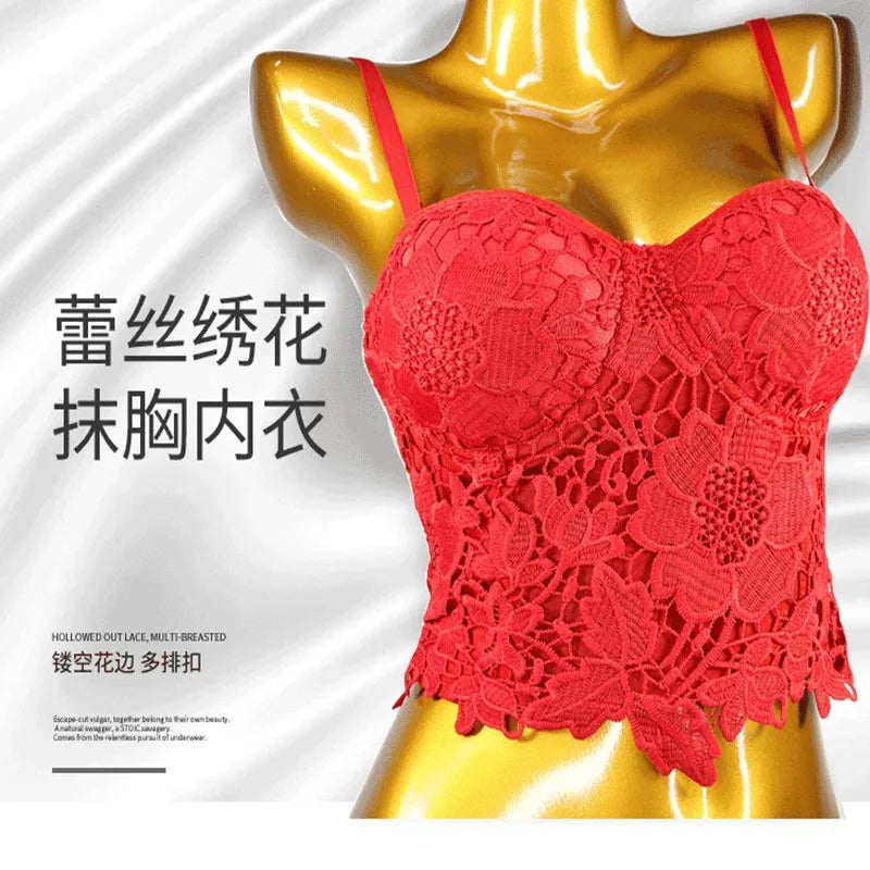 Floral Lace Bustier Top with Embroidered Detailing and Structured Cups