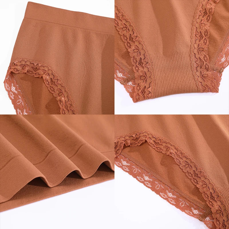 6-Piece Women’s Mid-Rise Seamless Briefs Set with Delicate Lace Trim and Assorted Solid Colors