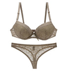 Refreshing Mint Green Push-Up Bra and Lace Trim Thong Set