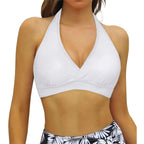 Solid Color Halter Neck Bikini Top with Wide Underband and Adjustable Tie-Back Closure