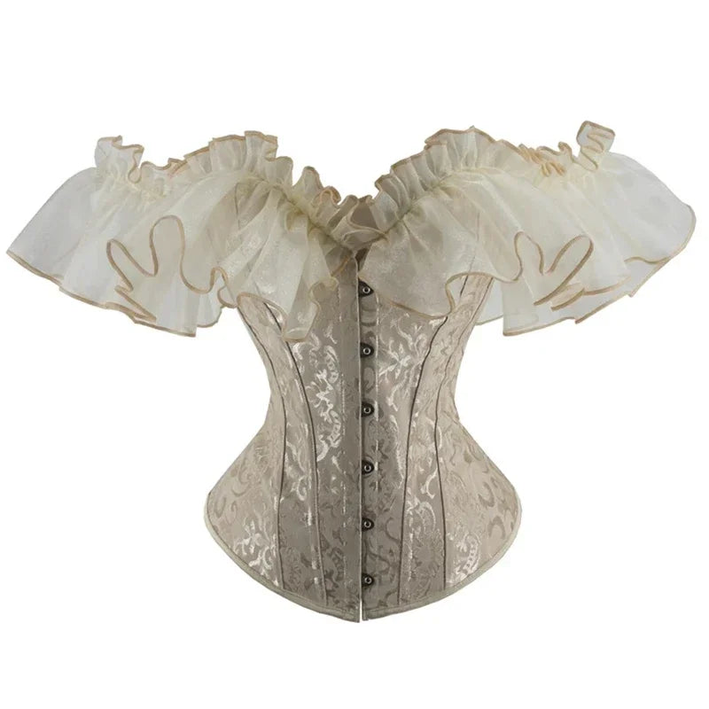 Off-Shoulder Ruffle Corset Top with Vintage-Inspired Overbust Silhouette