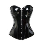 Glossy PVC Overbust Corset with Front Zip Closure and Lace-Up Back