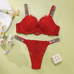 Romantic Textured Floral Lace Contour Bra Set with Sparkling Statement Straps