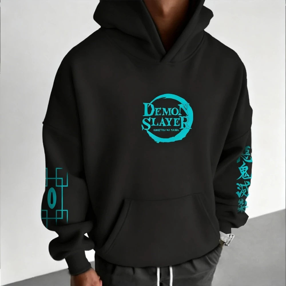 Dark Anime Cyber Streetwear Hoodie with Manga-Inspired Neon Character Artwork