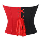 Bold Two-Tone Strapless Corset Top with Front Hook Closure and Defined Boning