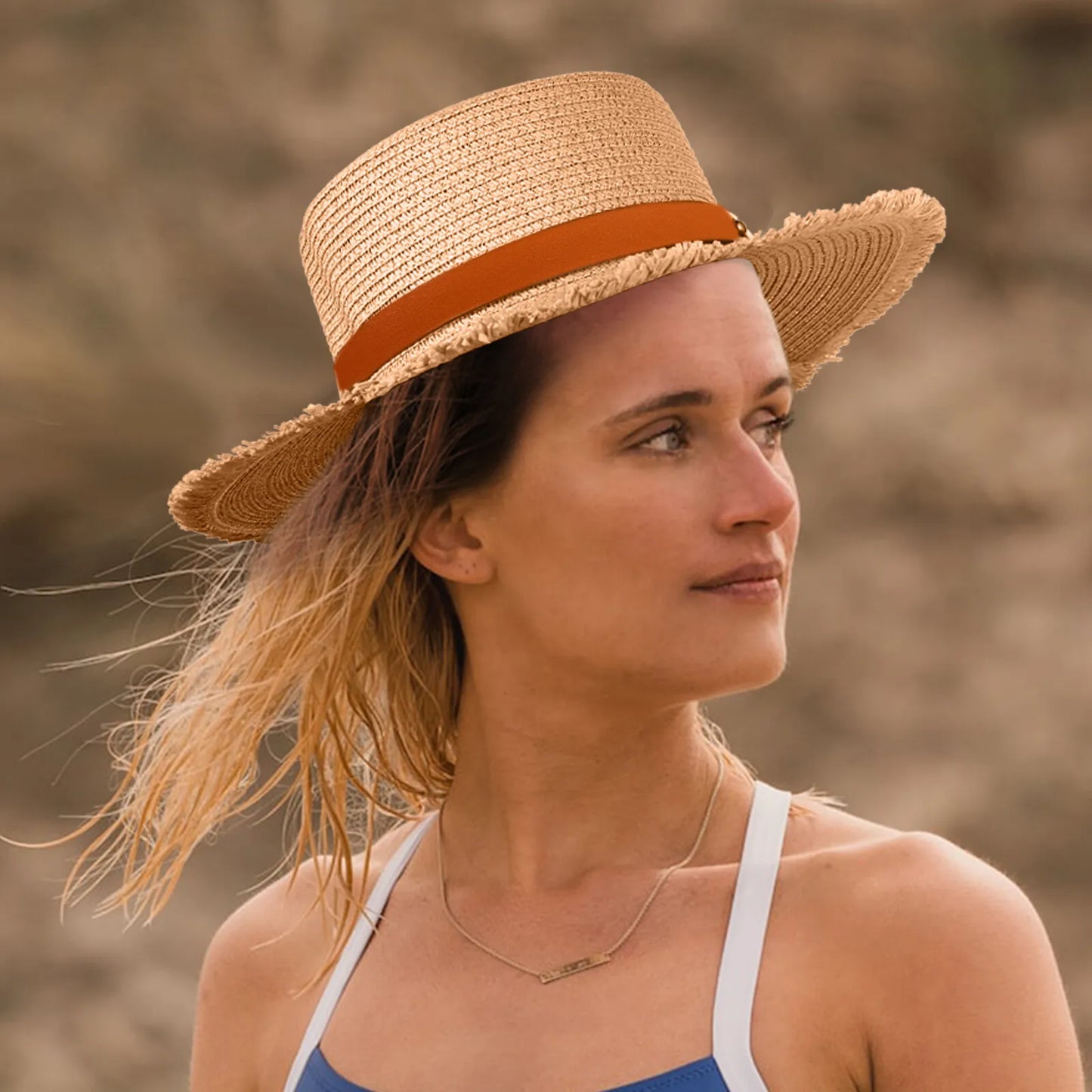 Wide Brim Raffia Straw Fedora Hat with Decorative Band for Beach and Summer Travel